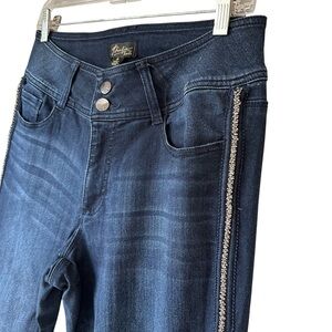 Thalia Sodi Embellished Side Stripe Blue Denim Jeans, 8